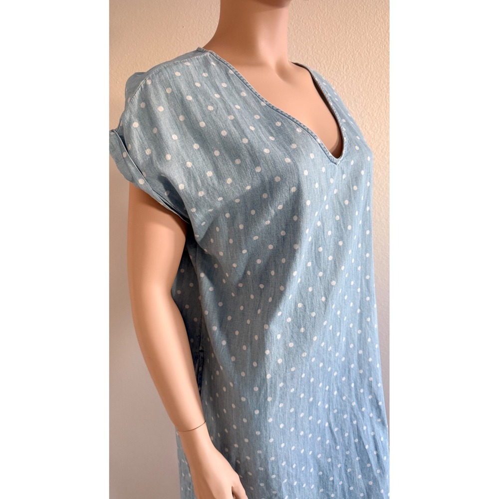 Old Navy Blue Polka Dot Chambray Button Back Shift Dress Pockets Sz L - Picture 7 of 14